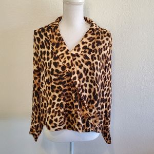 Vince Camuto Leopard Print Suke Surplice Top Small